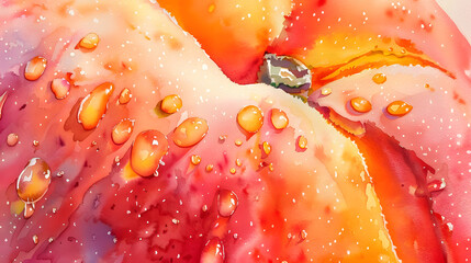 close-up watercolor painting of a ripe peach