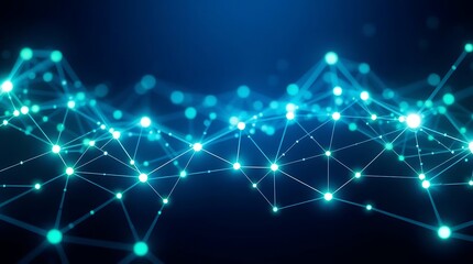 Obraz premium High-resolution stock photo Abstract background depicting a futuristic mesh network composed of glowing technology particles. Commercial use, professional quality. Color scheme of deep