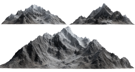 Four digital renderings of snowy mountain ranges