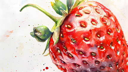 close-up watercolor painting of a ripe strawberry