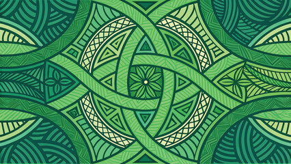 Elegant green tribal celtic knotwork seamless pattern for modern design projects