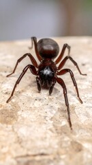 Obraz premium Close-up of a dark spider on a light-colored surface