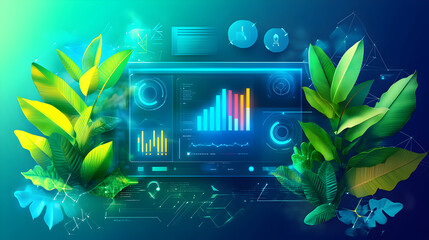 Digital dashboard with growth graphs and greenery