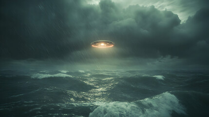 Dramatic stormy seascape with glowing object