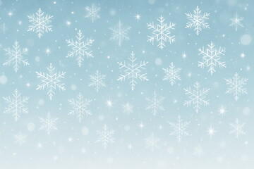 雪の結晶が舞う、淡いブルーの冬のキラキラ背景 ー Webバナーやポスター、年末年始・クリスマスの告知に使える、スノーフレーク背景素材。マスキングシールブックタイプ、マスキングテープ、フレークシール、メッセージカード、手帳デコ素材に最適。ハンカチ、ミニタオル、箸、湯呑み、マグカップ、皿、キッチンクロス、キッチン雑貨にも。