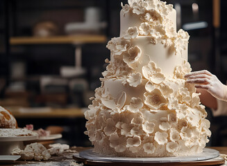 Elaborate multi tiered wedding cake decoration
