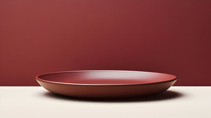 Empty red bowl on beige surface