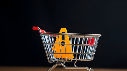 An exclamation mark in the shopping cart. E-commerce business product sales notifications, order status notifications, promotions, and transaction precautions.
