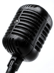 black podcast microphone isolated on a transparent background
