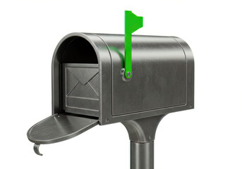 A Gritty Textured Mailbox with its Door Open, Revealing a Single Letter and a Raised Green Flag.