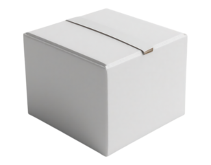 Closed white cardboard box with tape seal on isolated background