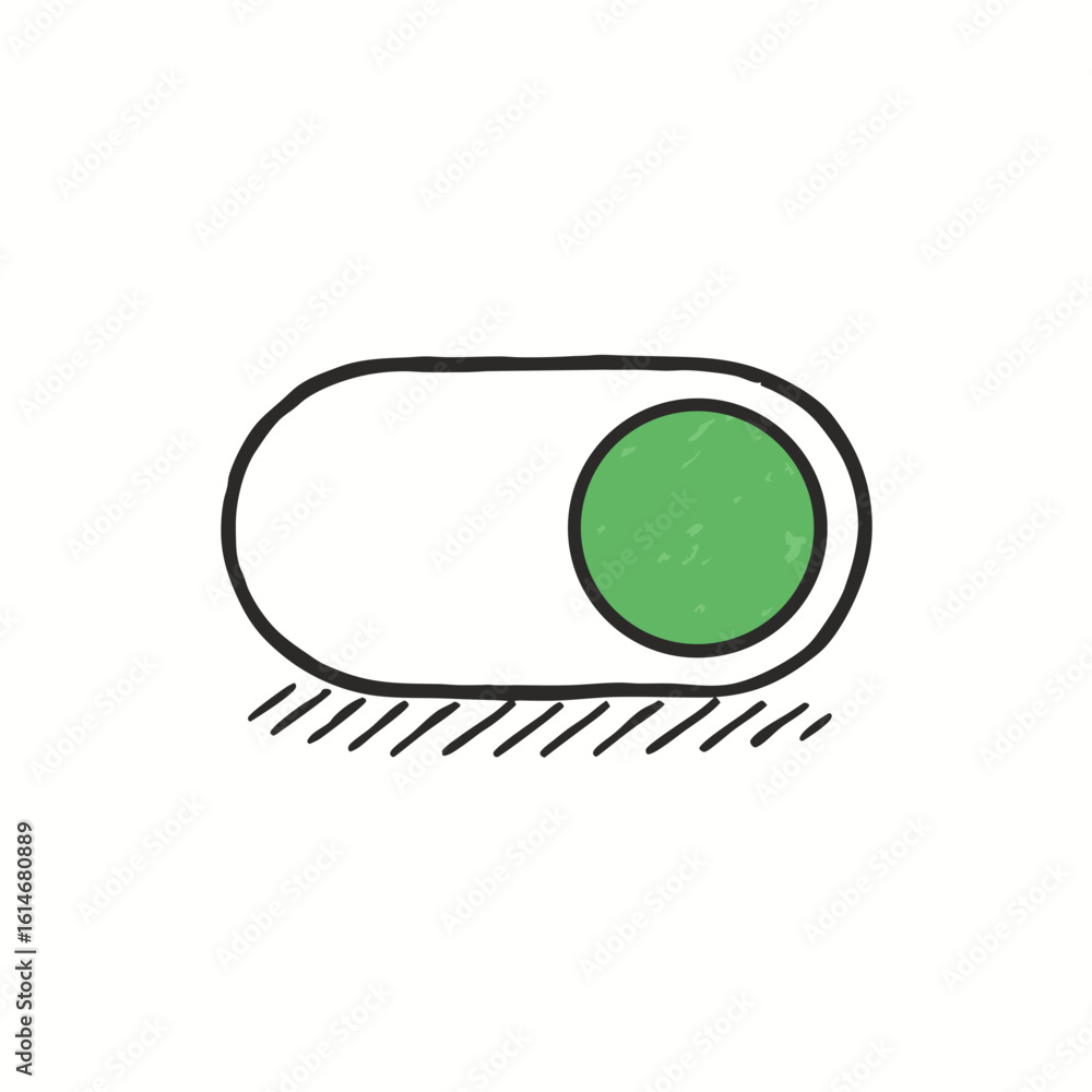 Poster simple green toggle switch on white background with black outline and lines