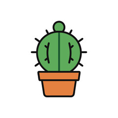 A cute cartoon cactus in a pot with a smiling face on a white background, evoking a sense of friendly plant care and whimsy.