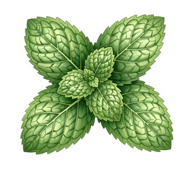 Detailed top down view of fresh green mint leaves