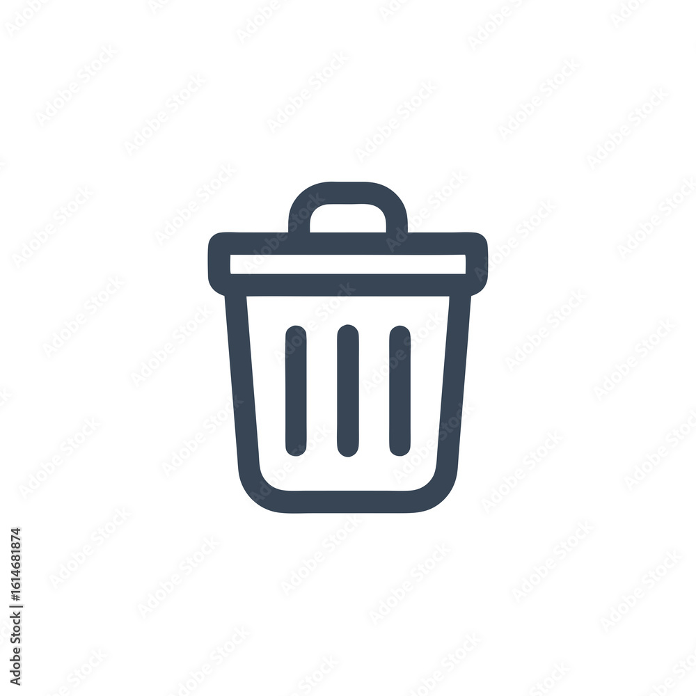 Poster a simple line icon of a closed trash can on a white background