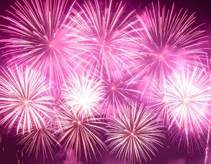 Obraz premium Pink fireworks exploding in a night sky