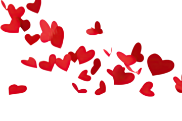Red heart petals falling against a black background