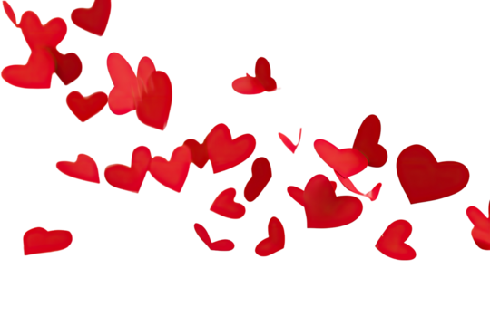 Red heart petals falling against a black background