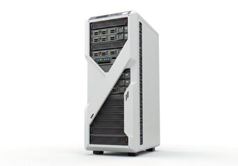 Fototapeta premium Sleek White Enterprise Server Rack Standing Tall, Showcasing Advanced Data Storage and Computing Power