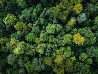 Fototapeta premium Aerial view of lush, dense rainforest canopy