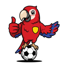 Parrot Mascot with Thumbs Up and Soccer Ball