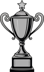 Classic Silver Trophy Cup with Star on White Background