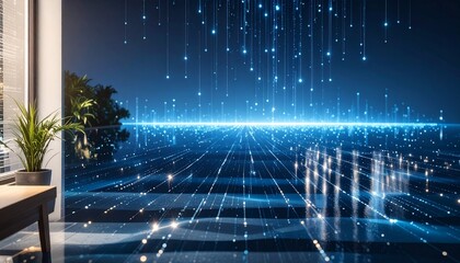 Quantum Data Flow, Tech Background. Future technology digital abstract background concept. 3d rendering