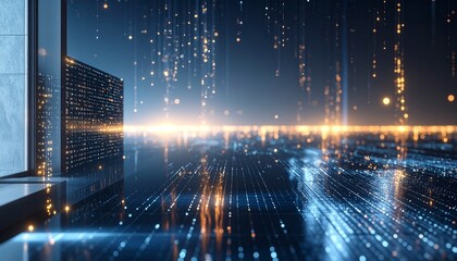 Quantum Data Flow, Tech Background. Future technology digital abstract background concept. 3d rendering