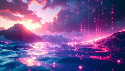 Quantum Data Flow, Tech Background. Future technology digital abstract background concept. 3d rendering