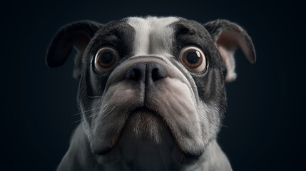 Funny Bulldog Pup Eyes Wide Cute Animal Pet Portrait Surprise