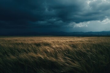 Stormy sky over a field of swaying wheat