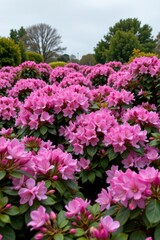 Vibrant Pink Flowers in Outdoor Garden Creating a Beautiful Scenic Landscape View