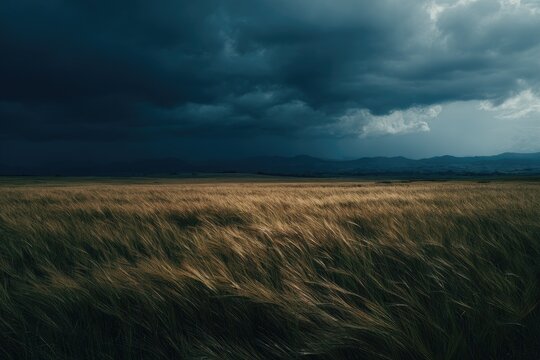 Stormy sky over a field of swaying wheat - Powered by Adobe