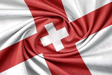 Fototapeta premium Waving english flag with red cross on white background