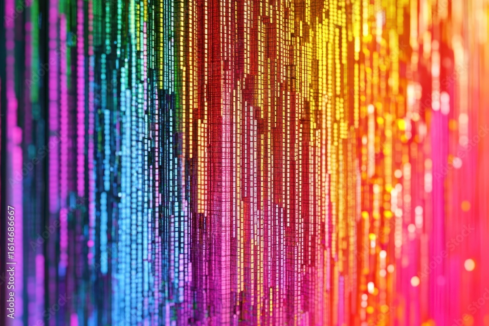 Poster multicolored hexadecimal data representation in cryptominer context showcasing vibrant digital patte