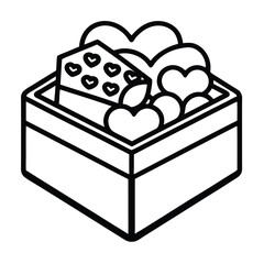 Valentine s day dessert baking box black outline illustration