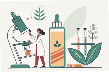 cosmetic laboratory research and development . science bio skincare cream serum product with leaves. natural organic beauty cosmetics concept. cosmetology.