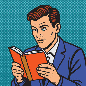 Illustration vector of Man reading a book in pop art style