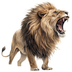 A majestic lion roaring in the wild, its powerful muscles and fierce expression captured with intricate details and lifelike textures © Youru