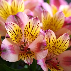 Fototapeta premium Close-up of pastel pink and yellow flowers