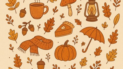 Cozy autumn-themed illustration elements.