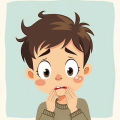 Nervous Boy Bites Nails with Worried Expression