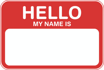 Hello My Name Is Red Name Tag With Blank White Space