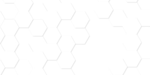 Minimal white hexagonal with hexagon modern technology creative emboss light honeycomb polygonal web. abstract geometric science and mosaic tile with template texture background.	