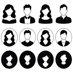 A collection of faceless user profile icons. A set of male and female avatar silhouettes for social media or web design. Vector people illustrations.