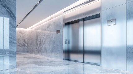 Shiny silver metal elevator door.