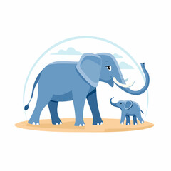 Obraz premium Elephant and calf, flat vector illustration of gentle giants from savanna habitat. Cartoon design with trunk pose, ideal for children nature prints