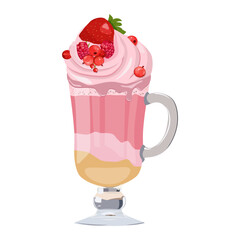 A dessert with strawberries, raspberry and red currants on a isolated background. This vector illustration can be used for decorating cards, menus or printing.