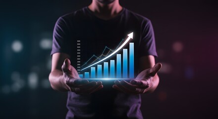 Business Growth Concept: Man Holding a Rising Financial Chart