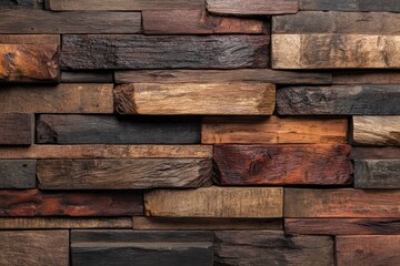 A wall of varying shades and sizes of reclaimed wood